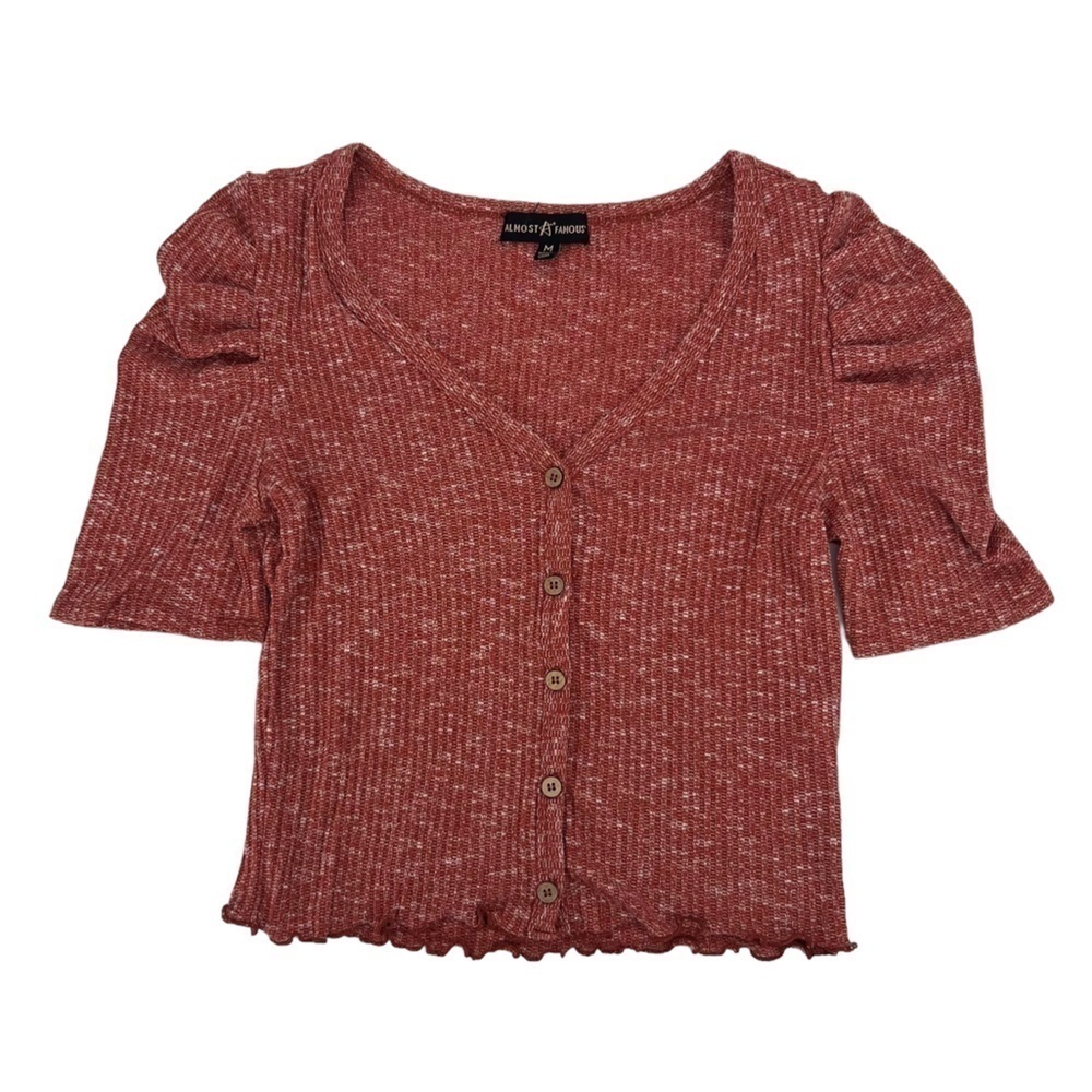 NWT Almost Famous Orange Short Sleeve V Neck Crop Blouse Size M Women’s